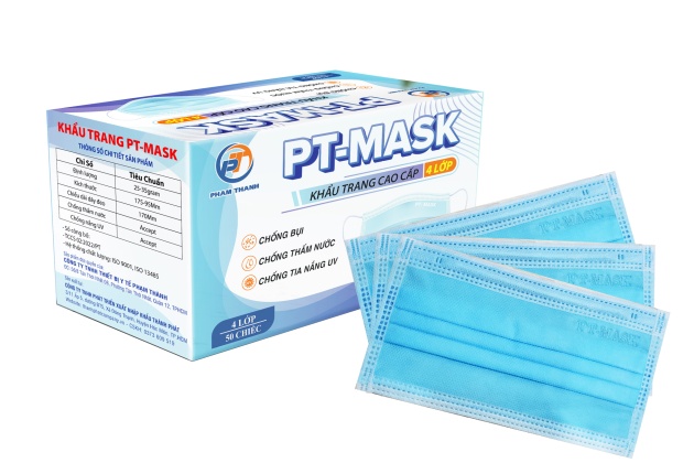 Khẩu Trang PT - MASK 4 Lớp ( Màu xanh - 50 cái / hộp )